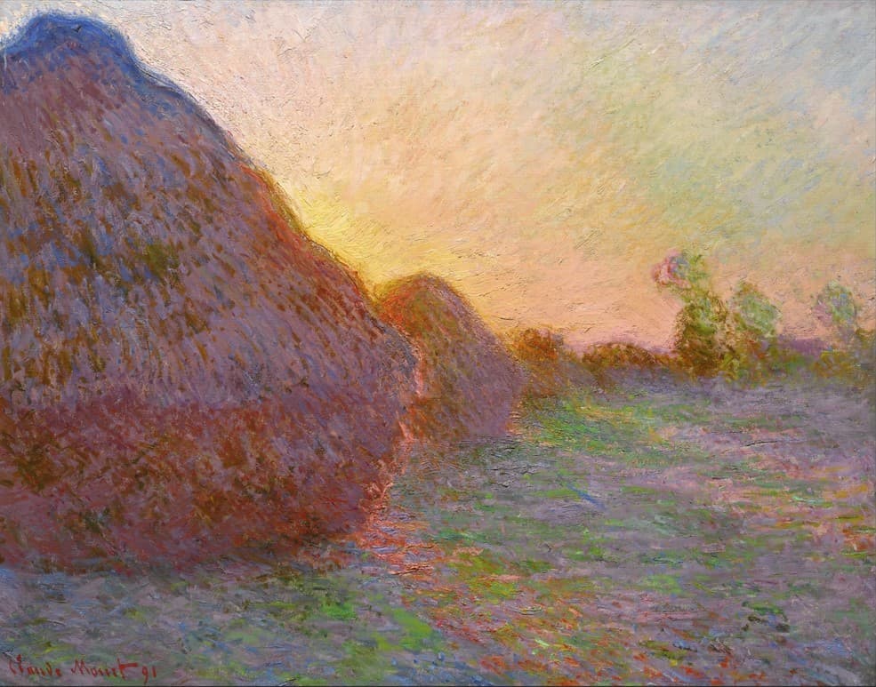 Claude Monet's Meules (1890), the grainstack canvas signed and dated '91 that sold at auction on May 14, 2019 for $110.7 million — two haystacks against a sunset sky at Giverny