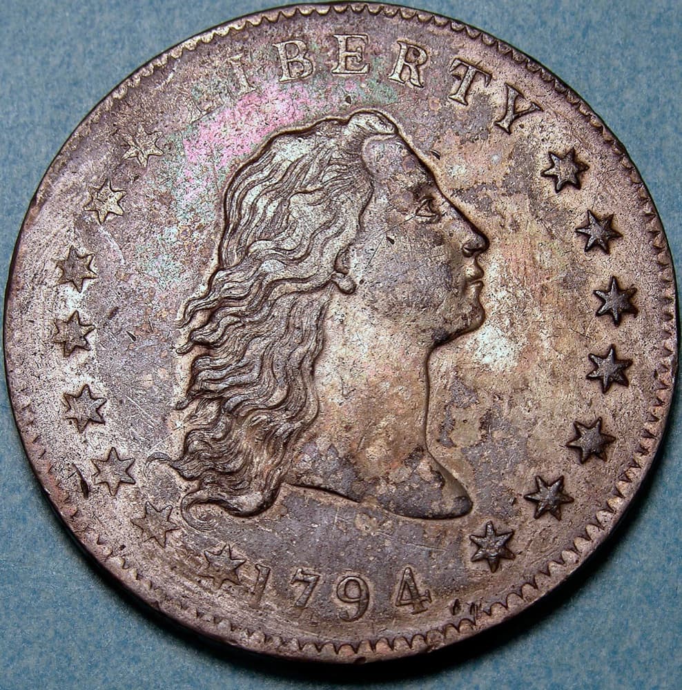 Obverse of the 1794 Flowing Hair silver dollar in the Smithsonian's National Numismatic Collection. The FLOAT constituent is priced on the Cardinal-Morelan specimen; the pictured coin is the Smithsonian's example of the same issue.