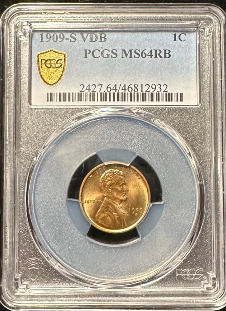 1909-S VDB Lincoln cent in a PCGS MS64RB holder, obverse visible — another certified example of the same issue; the tracked PCGS MS65 Red specimen is a different coin