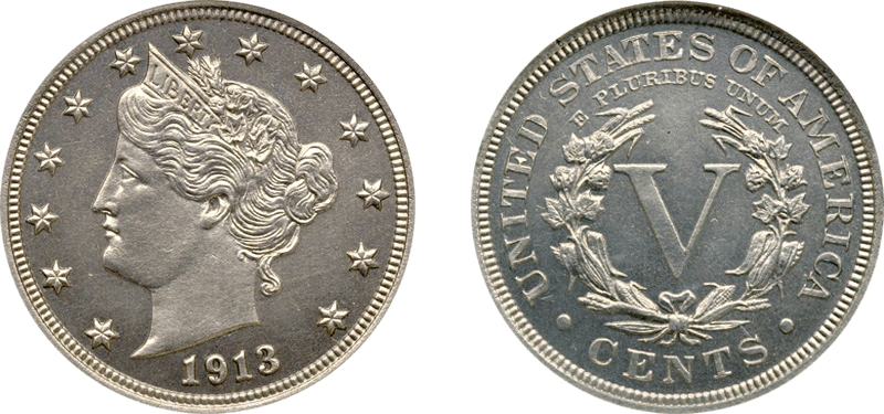 The Eliasberg specimen of the 1913 Liberty Head nickel, obverse and reverse — the same specimen the FLOAT constituent is priced on.