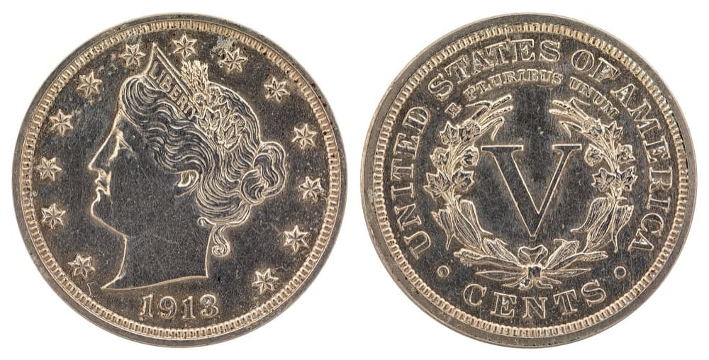 1913 Liberty Head nickel, obverse and reverse — the Smithsonian National Numismatic Collection's example, not the Walton specimen the FLOAT constituent is priced on. One of only five known.