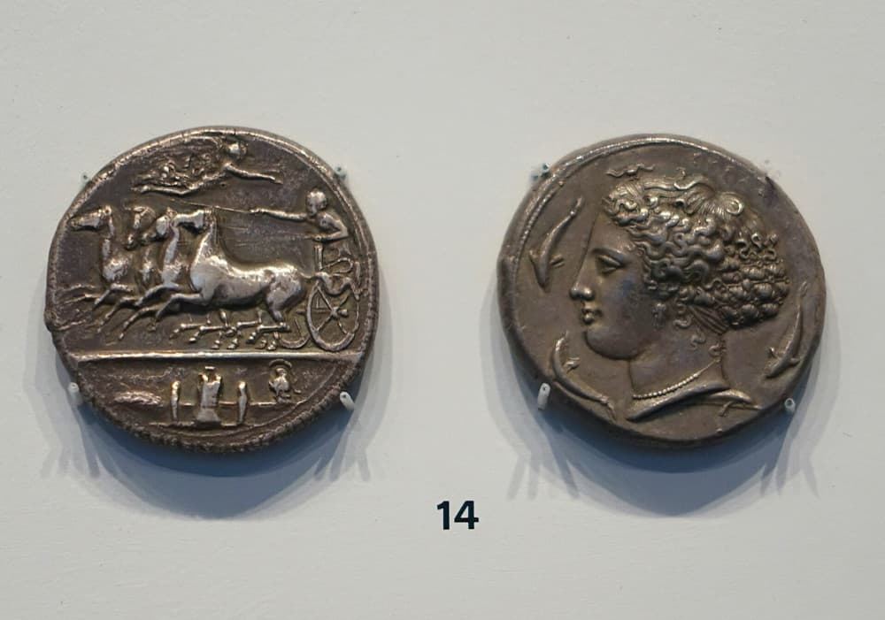 Syracuse silver decadrachm signed by Kimon, c. 405-400 BC, quadriga side and Arethusa head side — the Harvard Art Museums' example of the same issue; the tracked NGC Extremely Fine specimen is a different coin