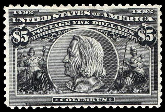The $5 black Columbian (Scott 245) with the portrait of Columbus - the crown of the World's Columbian Exposition set this constituent prices.