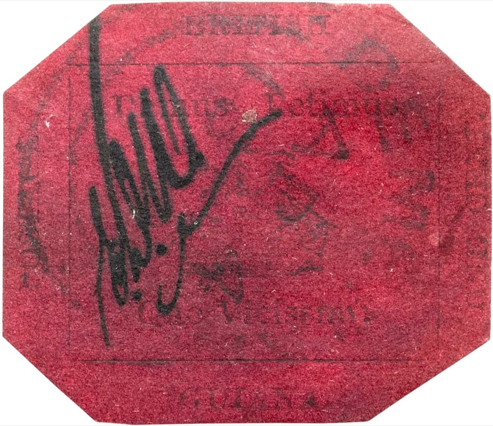 The unique British Guiana 1c Magenta of 1856 itself - the only known example: octagonal, black ship vignette on magenta paper, with clerk initials and postmark, photographed for its 2014 a major auction house sale.