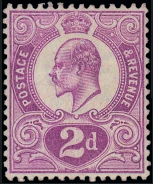The 1910 2d 'Tyrian Plum' (SG 266a), prepared for use but never issued - an example of the ~12 known.