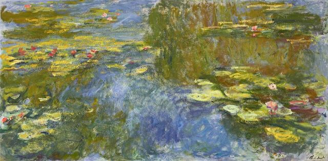 Claude Monet's Le bassin aux nympheas (1917-1919), the two-meter-wide water-lily pond panorama with willow reflections that sold at auction on November 9, 2023 for $74 million